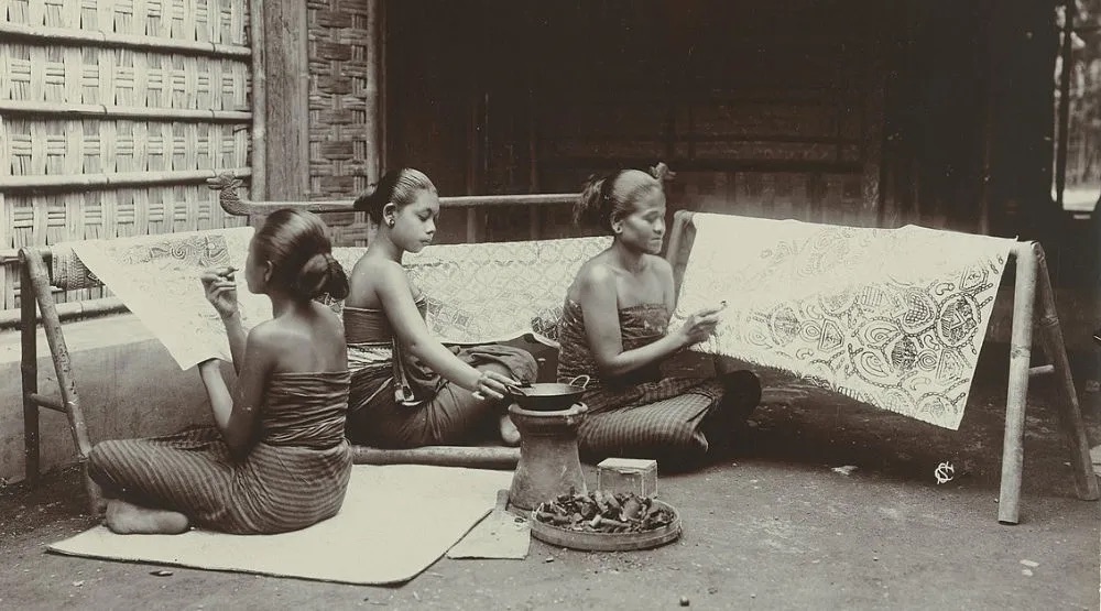 old photo of javanese women working on batik